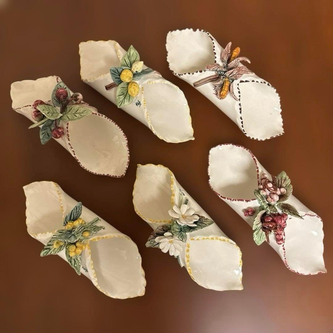 新品 - Time for tea 花形ナプキンリングセットx2 イタリア製 陶器